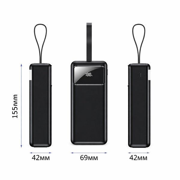 Павербанк 30000 mah powerbank 22.5W с фонариком черный 2476936707 фото
